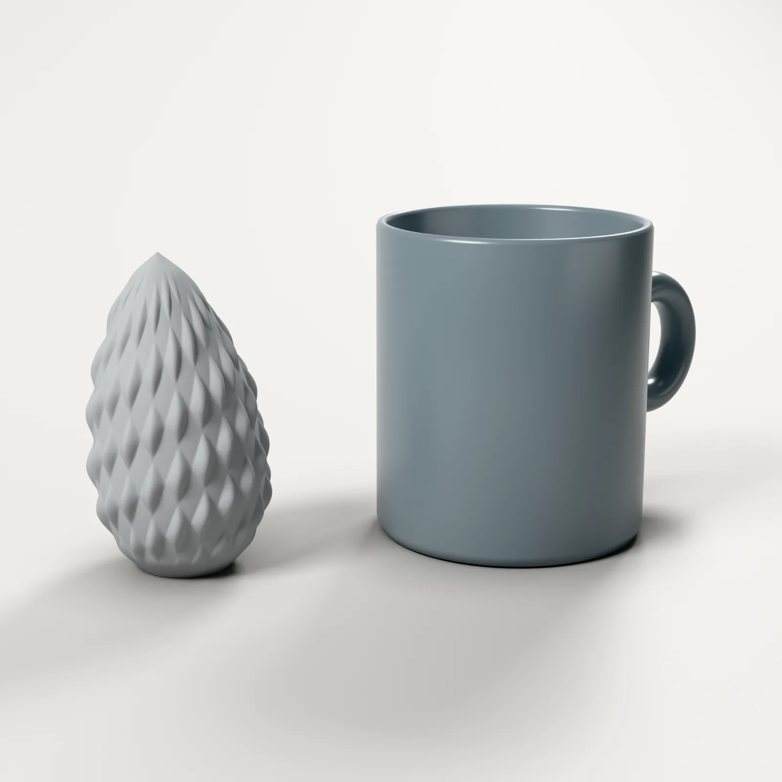 Pine Cone, size comparison with a coffee cup