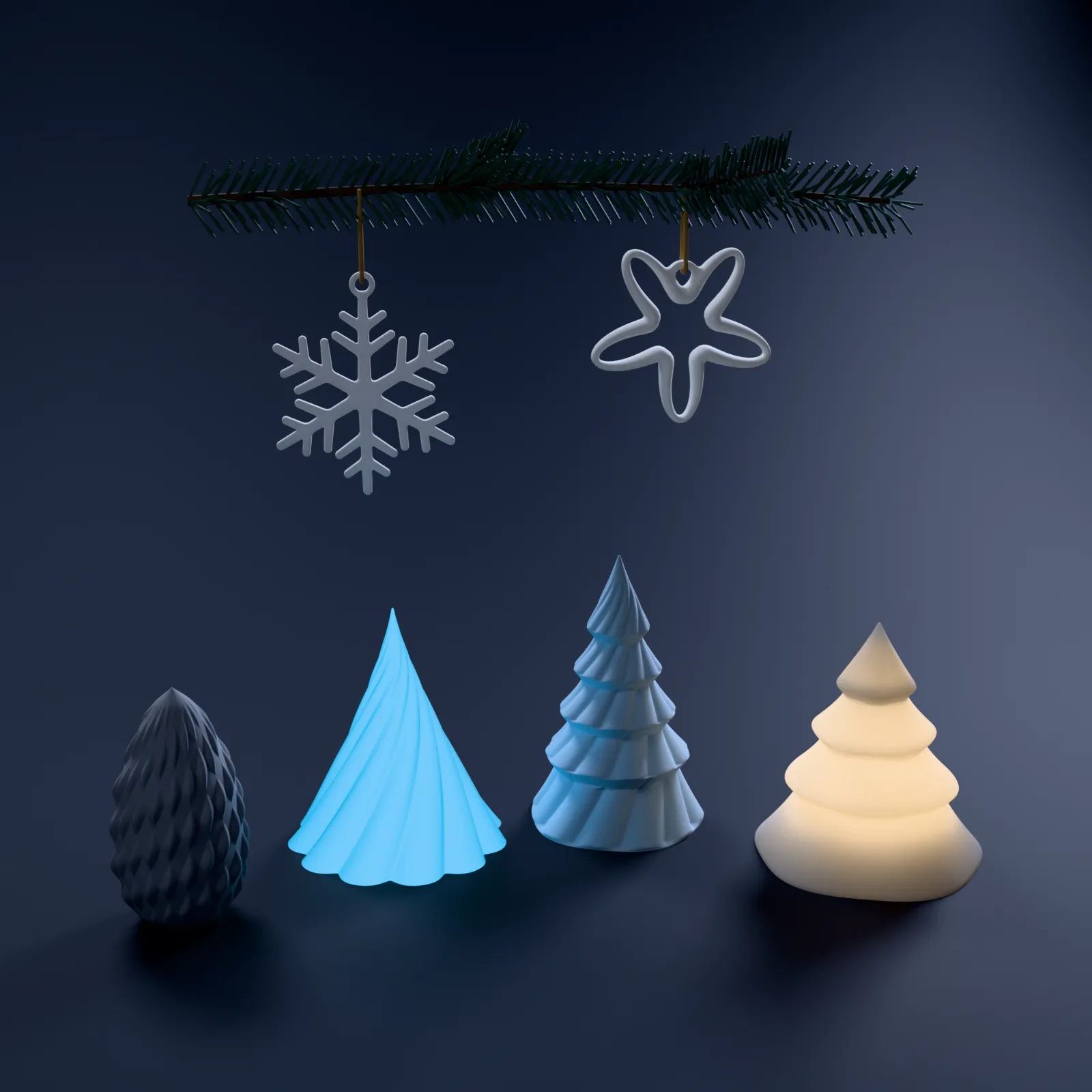 Winterstille – komplettes Set bei Nacht mit LED-Teelicht