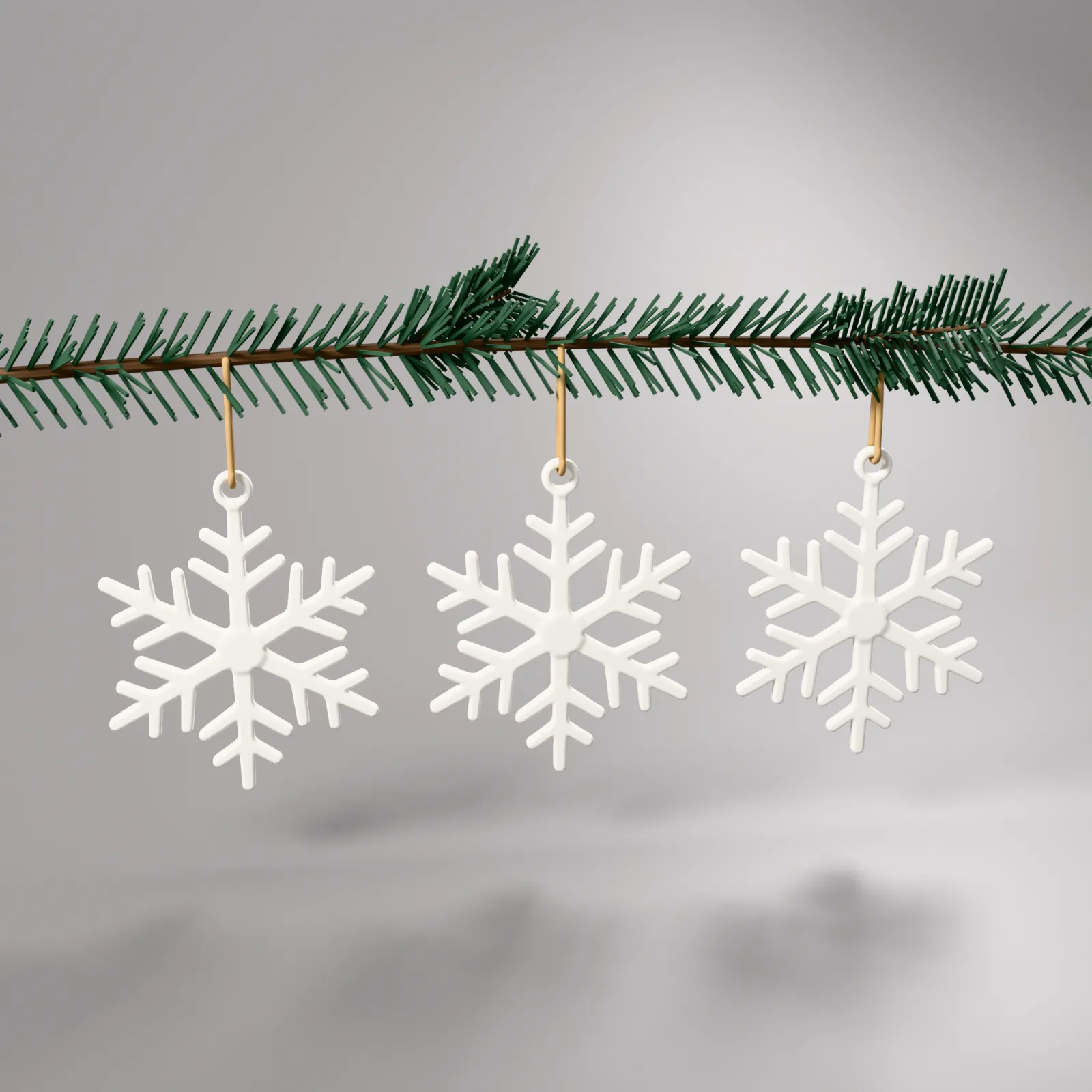 Snowflake ornaments set of 3, studio shot